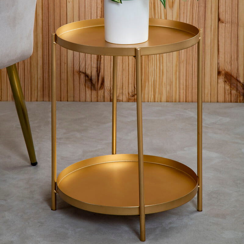 Gold Two Tiers Round Metal Side Table | Mandoli