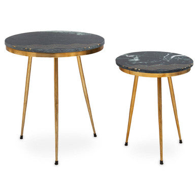 Green Marble Top Set of 2 Round Side Tables | Nirav