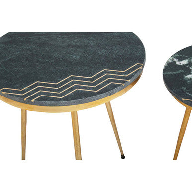 Green Marble Top Set of 2 Round Side Tables | Nirav