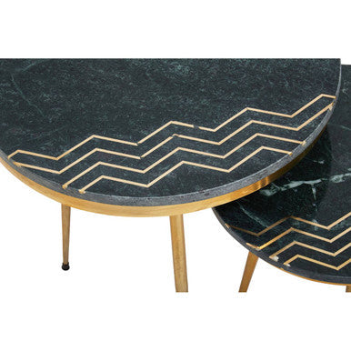 Green Marble Top Set of 2 Round Side Tables | Nirav