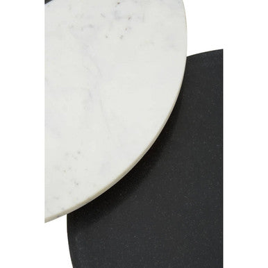 Set of 2 Black & White Marble Side Tables with White Legs and Gold Base Detailing | Nirav