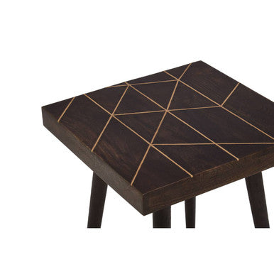 Dark Brown Mango Wood Square Side Table with Gold Tip Legs | Naro