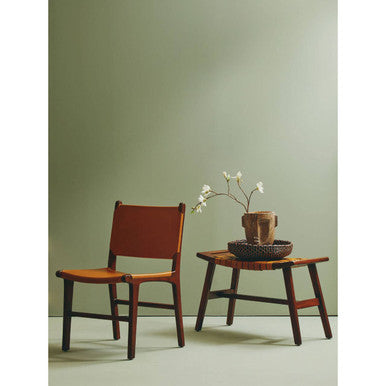 Inca Tan Genuine Leather Stool with Wood Frame