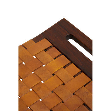 Inca Tan Genuine Leather Stool with Wood Frame
