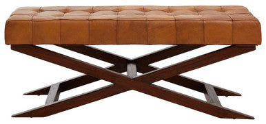 Inca Brown Genuine Leather Bench with Cedarwood Base