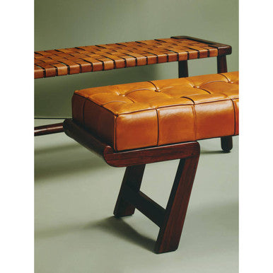 Inca Brown Genuine Leather Bench with Cedar Wood Angular Base