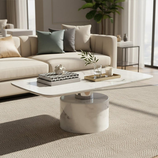 White Marble Coffee Table with Stainless Steel Support | Sesto