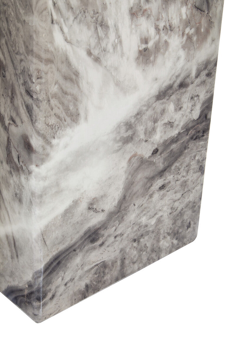Grey Marble Top Coffee Table with Pedestal Base and Silver Metal Trim, Saronno