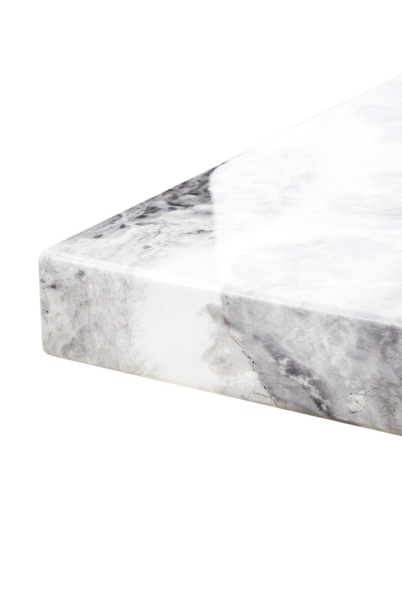 Grey Marble Top Side Table with Pedestal Base and Silver Stainless Steel Detailing, Saronno