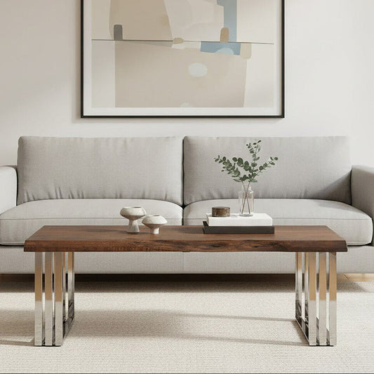 Natural Wood Top Coffee Table with Silver Stainless Steel Looped Base, Hampstead