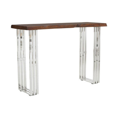 Natural Wood Top Console Table with Silver Stainless Steel Looped Base | Hampstead