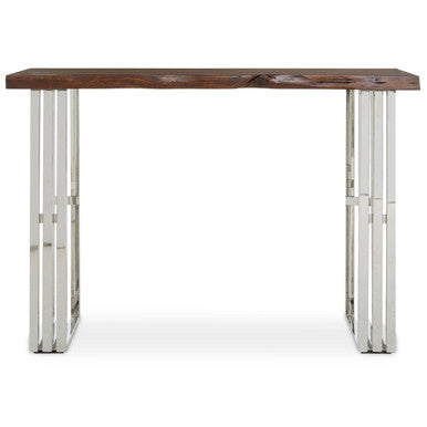 Natural Wood Top Console Table with Silver Stainless Steel Looped Base | Hampstead