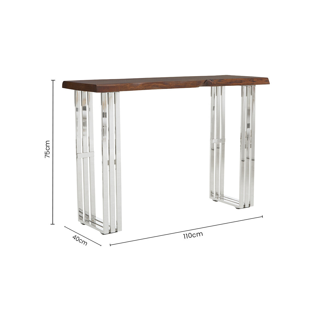 Natural Wood Top Console Table with Silver Stainless Steel Looped Base, Hampstead