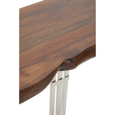 Natural Wood Top Console Table with Silver Stainless Steel Looped Base | Hampstead