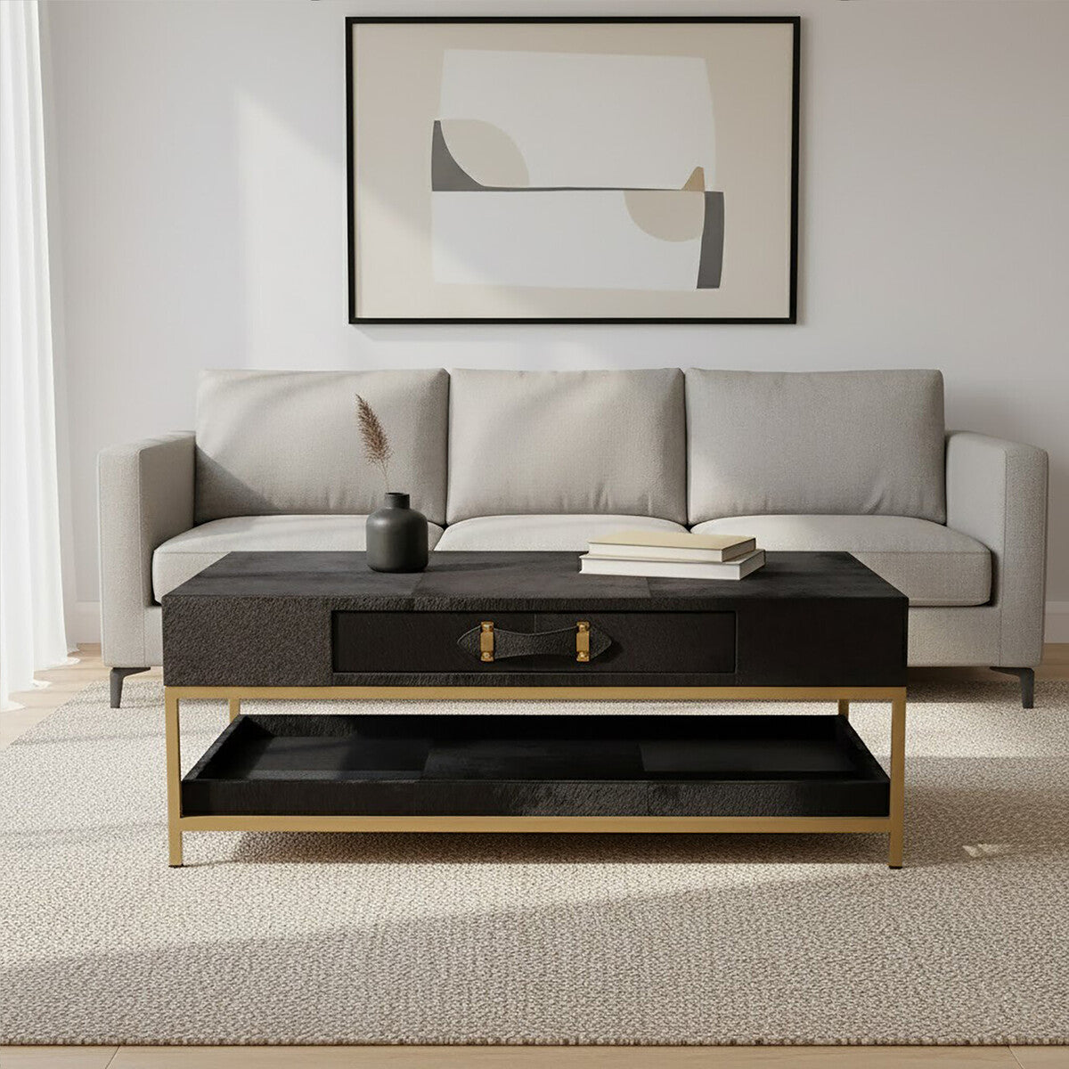 Kensington Townhouse Hair On Leather Black And Gold Coffee Table