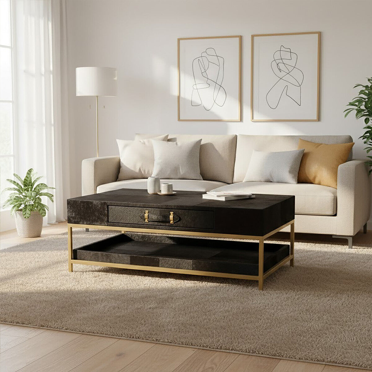 Kensington Townhouse Hair On Leather Black And Gold Coffee Table