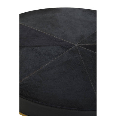 Black Hair-On-Hide Leather Round Top Side Table with Geometric Gold Metal Frame | Kensington Townhouse