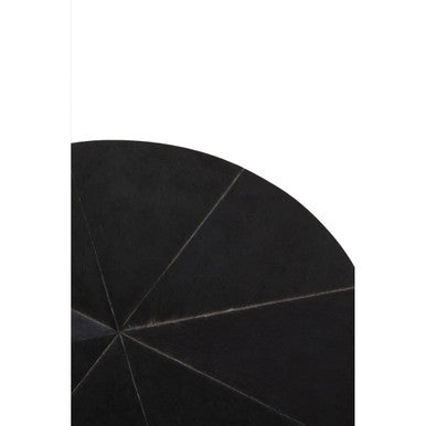 Black Hair-On-Hide Leather Round Top Side Table with Geometric Gold Metal Frame | Kensington Townhouse