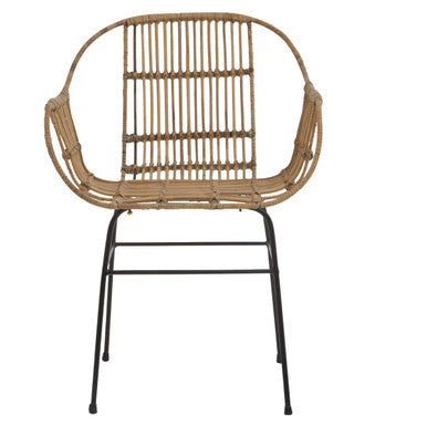 Java Natural Rattan Armchair with Black Metal Legs