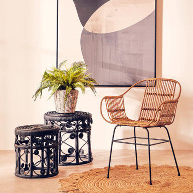 Java Natural Rattan With Black Metal Arm Chair