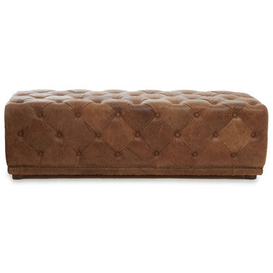 Hoxton Brown Leather Rectangle Chesterfield Ottoman with Button Tufting