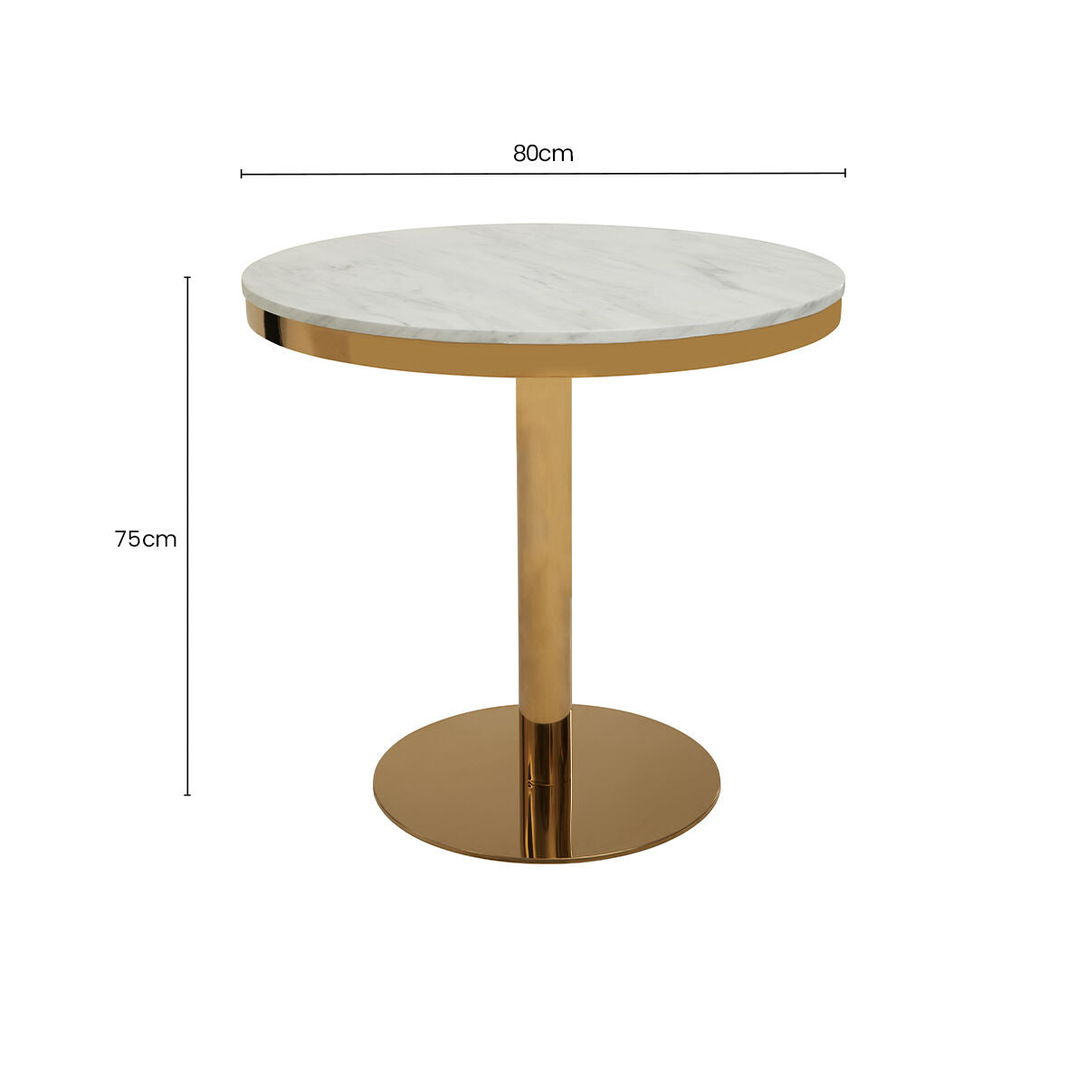White Marble Round Top Dining Table with Luxe Gold Finish Pedestal Base | Azalea