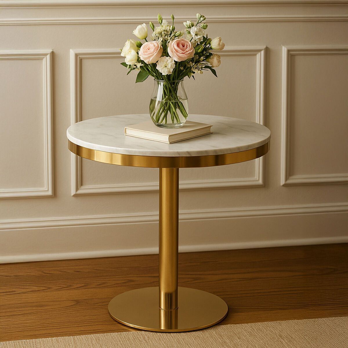 Azalea Round Marble Dining Table With Gold Base