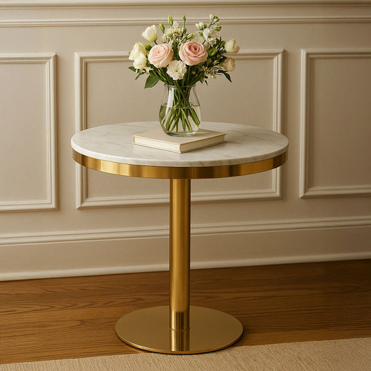 Azalea Round Marble Dining Table With Gold Base