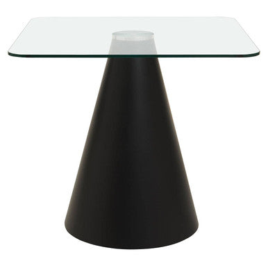 Clear Glass Square Top Dining Table with Black Conical Base, Azalea
