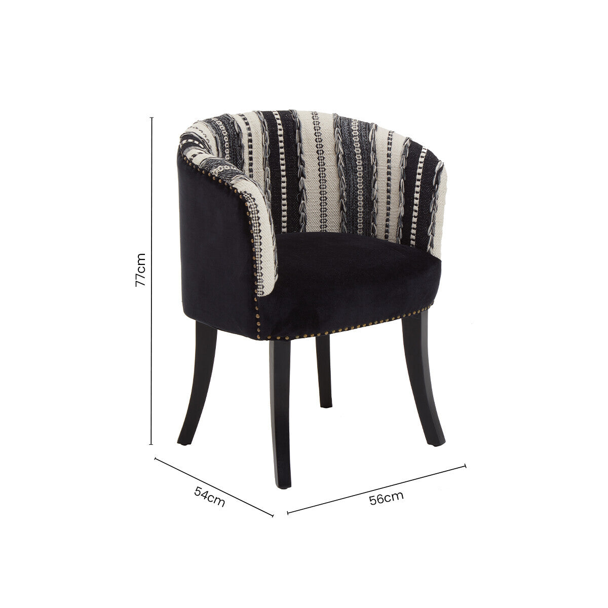 Cefena Black and White Velvet Chair with Stud Detail