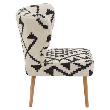 Cefena Black and White Mango Wood Chair with Wingback Design
