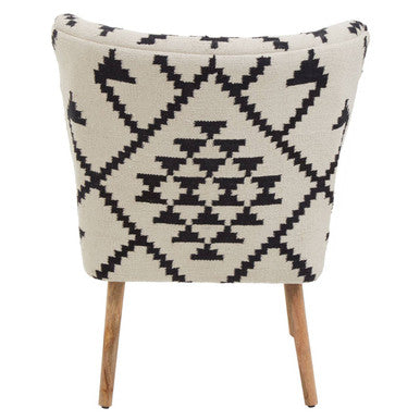 Cefena Black and White Mango Wood Chair with Wingback Design