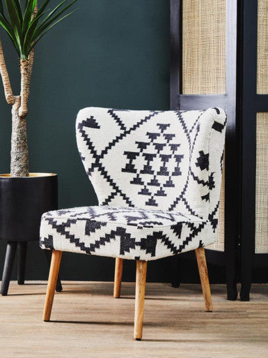 Cefena Black and White Mango Wood Chair with Wingback Design