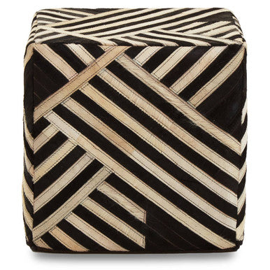 Bosie Safira Black And White Stripe Leather Pouffe
