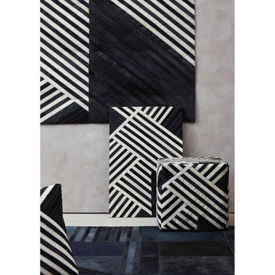 Bosie Safira Black And White Stripe Leather Pouffe