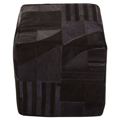 Bosie Safira Black And Grey Deco Hair on Leather Pouffe