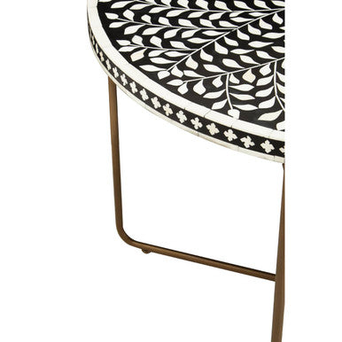 Black Round Coffee Table with White Bone Inlay Top and Gold Metal Cross Base | Fusion