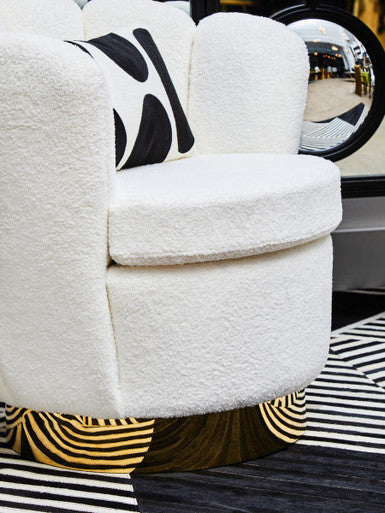Off White Boucle Scalloped Swivel Chair | Biarritz
