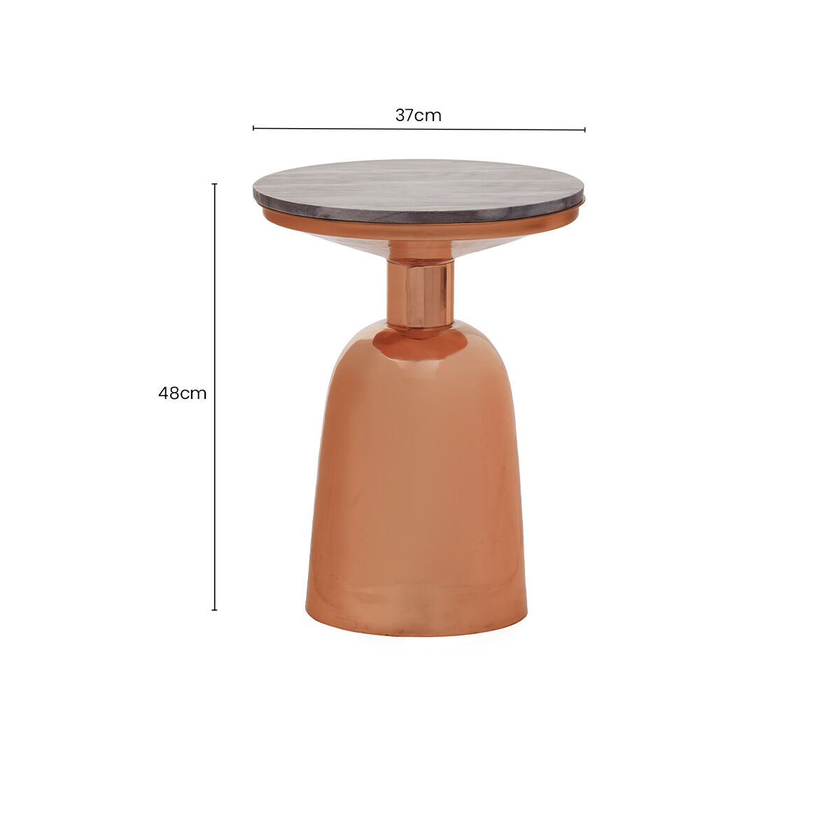 Black Marble Top Side Table with Chunky Copper Iron Base | Amira
