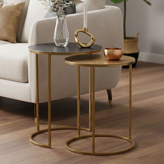Nest of 2 Gold and Zinc Side Tables with Luxe Gold Steel Frames, Amira