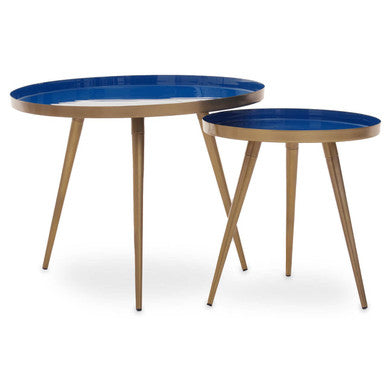 Amira Blue Enamel Nest of Two Tables