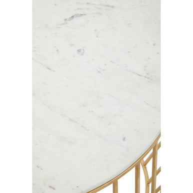 White Marble Top Coffee Table with Gold Finish Iron Cage Base | Pali