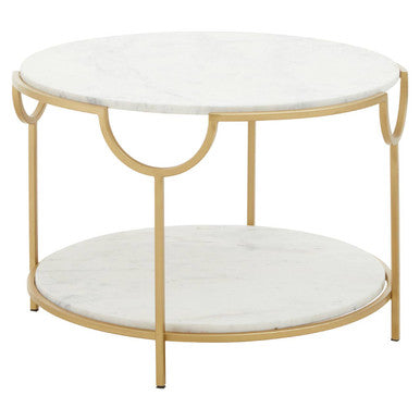 Pali Two Tier White and Gold Side Table