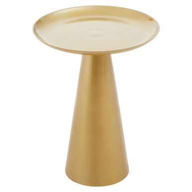 Gold Finish Aluminium Round Side Table with Pedestal Base and Raised Edge Top | Pali