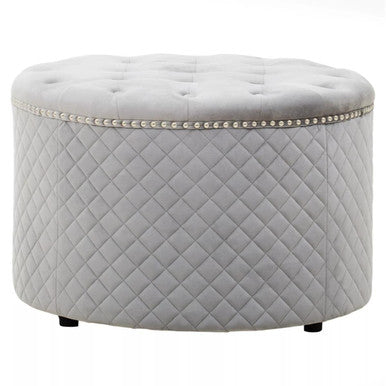 Round Grey Velvet Ottoman | Zamora