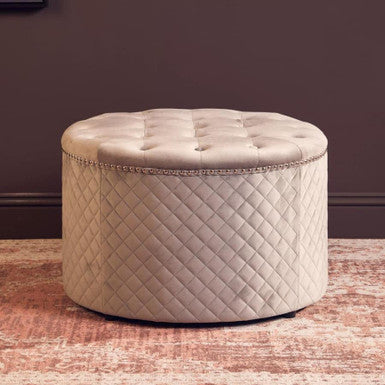 Round Grey Velvet Ottoman | Zamora