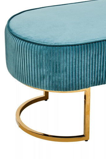 Zamora Green Velvet Ottoman Bench With Gold Finish Legs