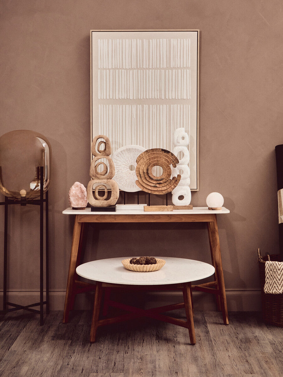 White Marble Top Console Table with Sustainable Acacia Wood Base | Myan