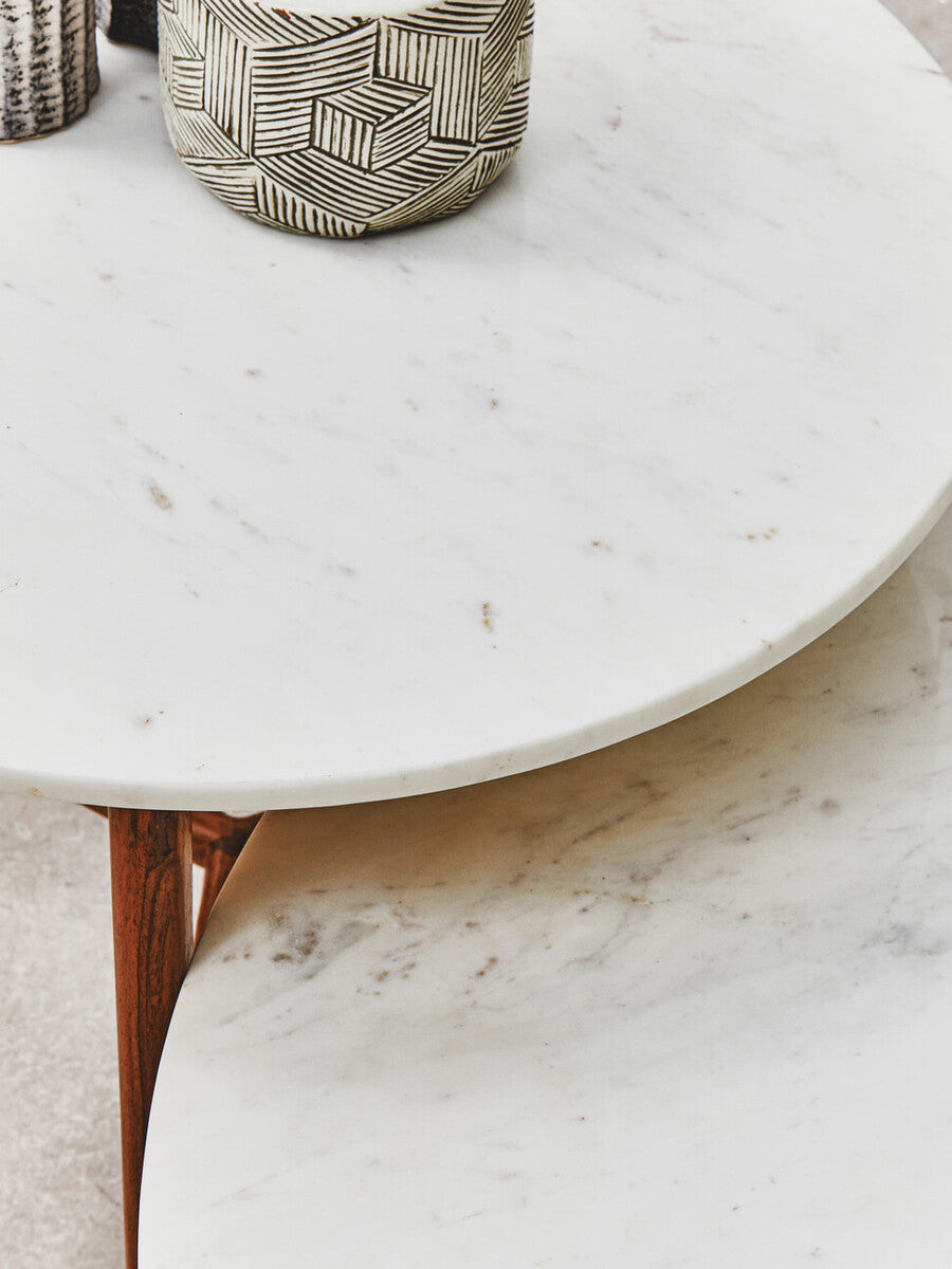 Myan White Marble Round Side Table