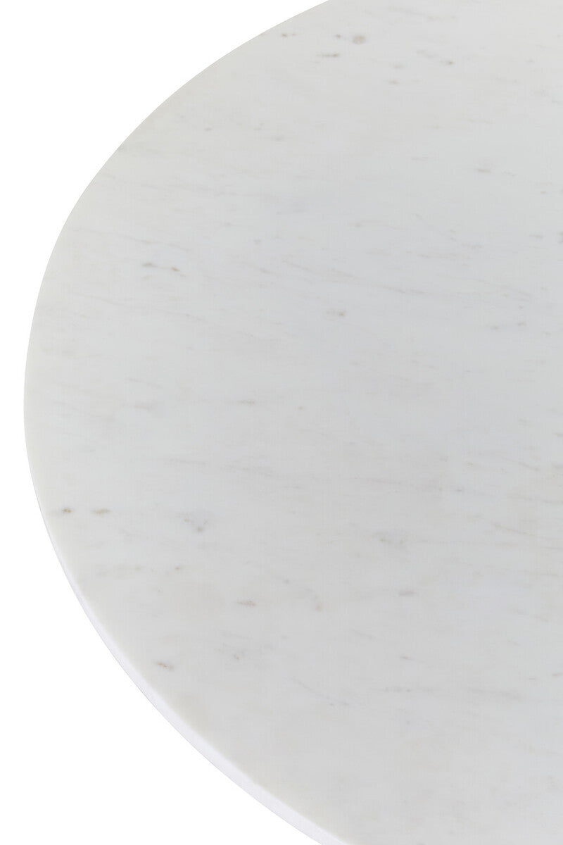 White Marble Round Top Coffee Table with Acacia Wood Legs | Myan